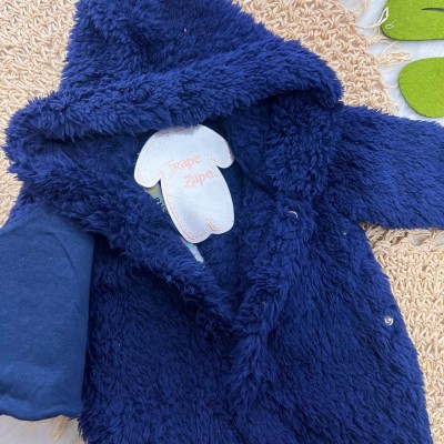 Macacão de Pelinho Sherpa Leão com Capuz - Marinho